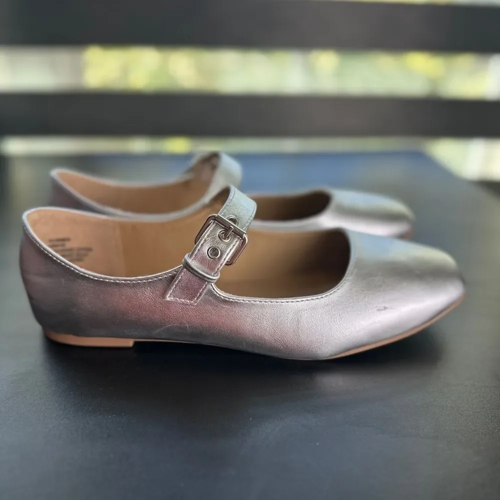 Me Too Elegant Silver Buckle Flats Size 10